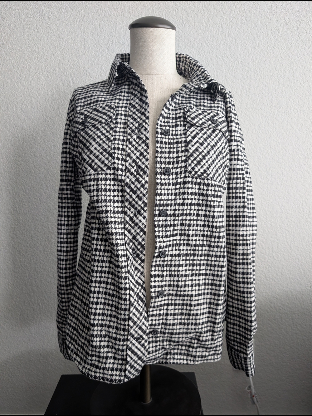 Duluth Trading Co Black and White Houndstooth Folklore Flannel Women's Sz S